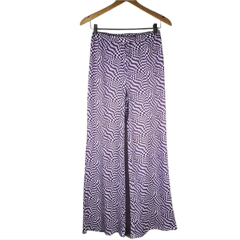 SHEIN Purple Op Art Groovy Bell Bottoms Flared High Waist Pants